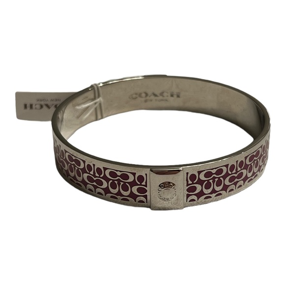 COACH Signature Bangle Bracelet Dark Purple and Silver Tone
